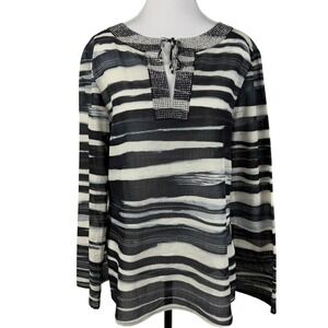 SoCa St John Long Sleeve Sheer Top Womens S Black Zebra Striped Embellished